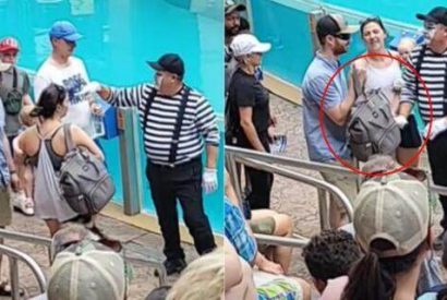 Mimo recrimina a padre por no llevar mochila de su pareja mientras cargaba al bebé.