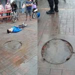 Huaral: Joven sufre fuerte caída al esquivar buzón en mal estado.