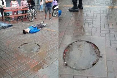 Huaral: Joven sufre fuerte caída al esquivar buzón en mal estado.
