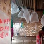 Niños utilizan bolsas de plástico como globos para celebrar el cumpleaños de su papá