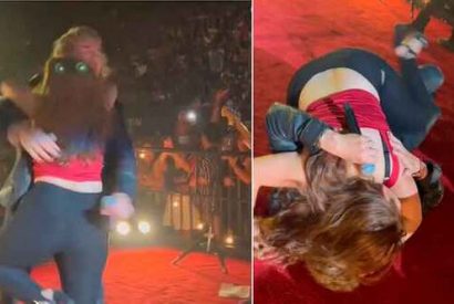 Fan se lanzó a los brazos de Fher de Maná y lo hizo caer sobre el escenario.