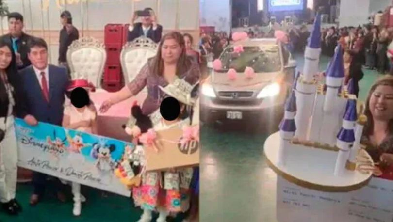 Huancayo Bautizo millonario, niñas recibieron de regalo camioneta, pasajes a Disneyland, joyas y más.