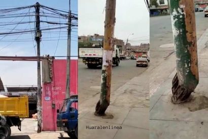 Huaral Poste a punto de caer es un peligro para pobladores.