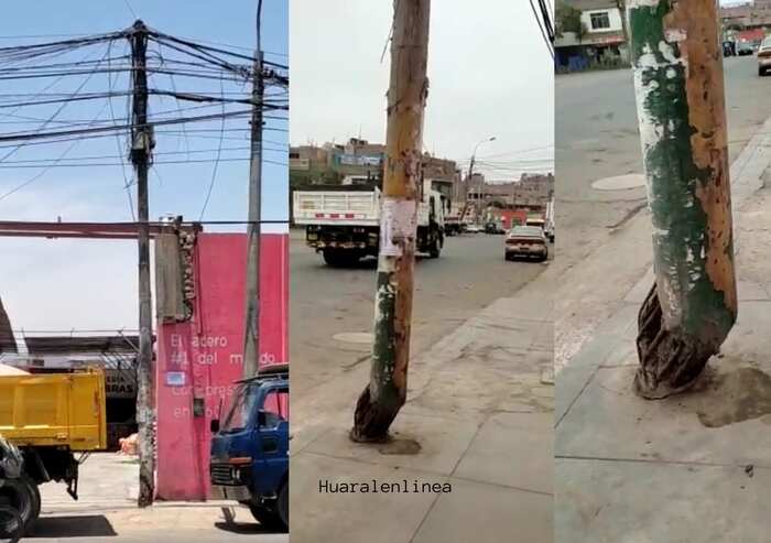 Huaral Poste a punto de caer es un peligro para pobladores.