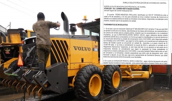 Huaralino solicita a OCI de la MPH realizar acciones de control sobre subasta de maquinarias 