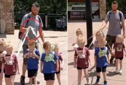 Padre de familia es severamente criticado por pasear a sus cinco hijos con correa “¡No son perros!”